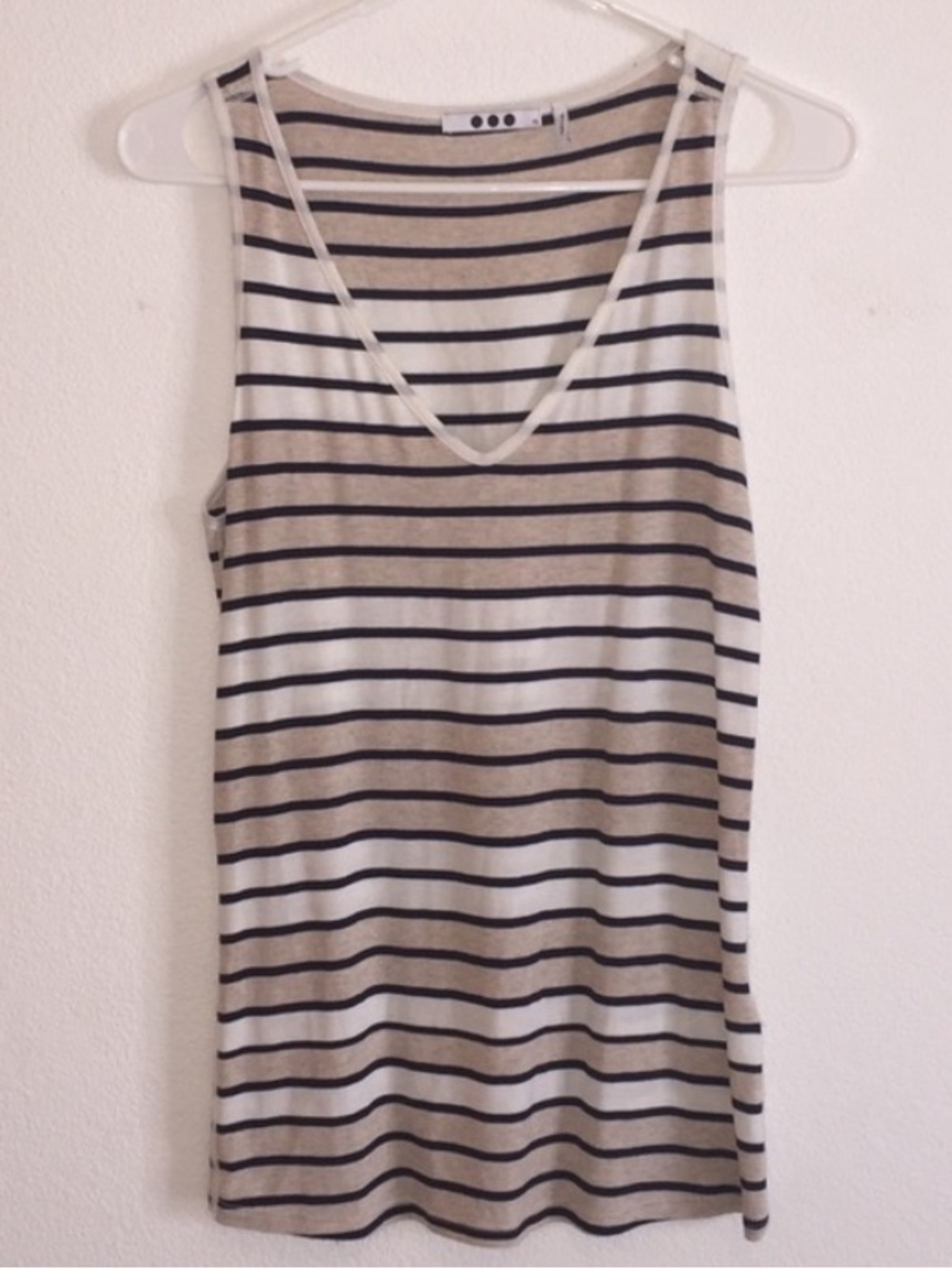 Three Dots striped v-neck loose fitting soft cotton blend summer tank top